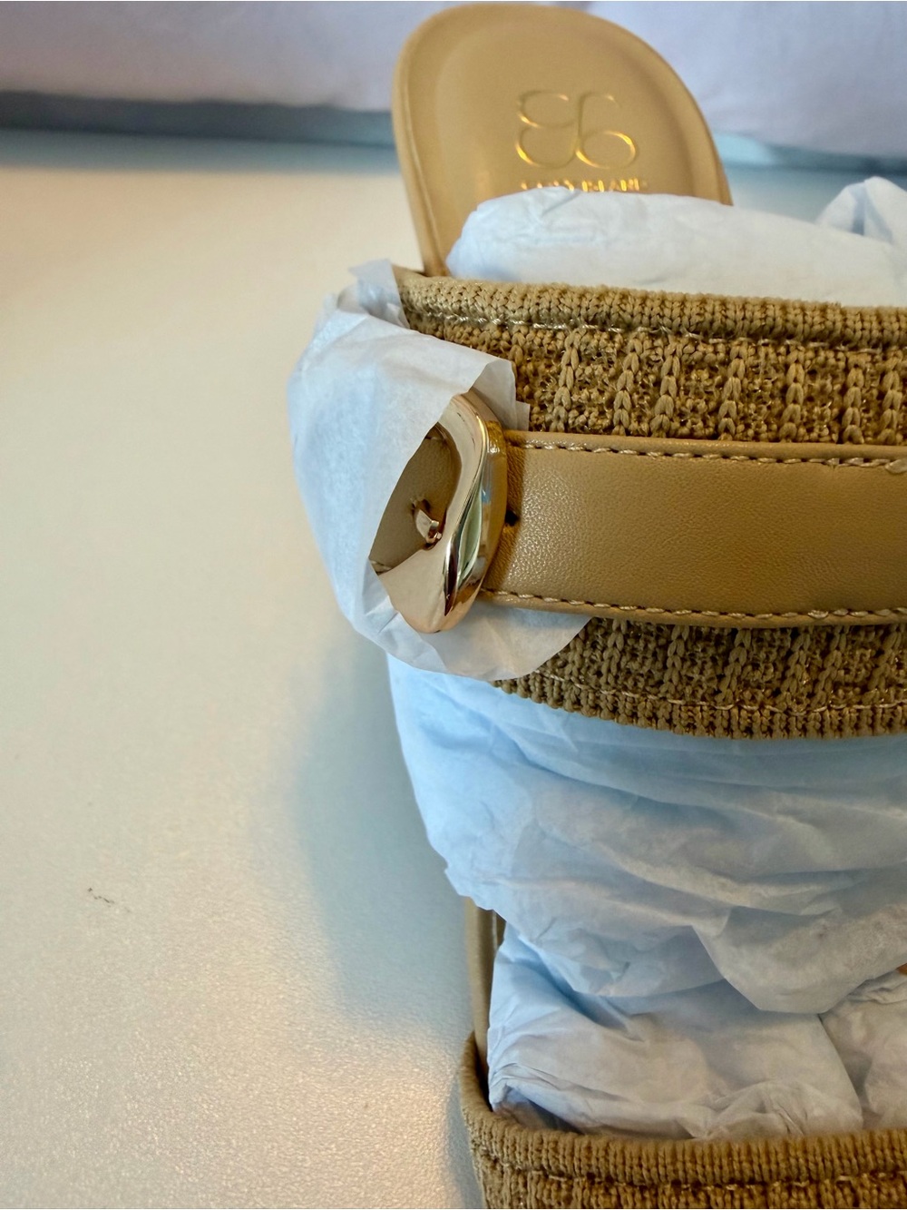 NWT Cosy Island Tan Woven Buckle Strap High Heel Stiletto Sandal - Picture 6 of 10